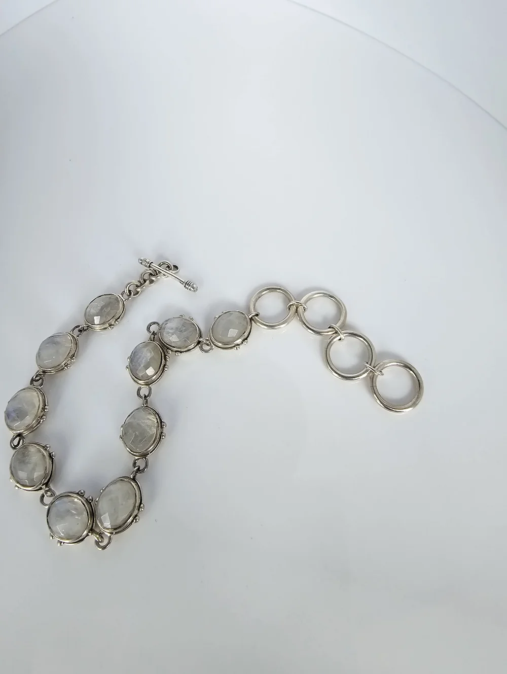 Genuine Rainbow Moonstone Sterling Silver Toggle Bracelet!